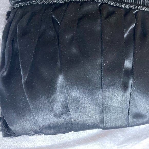 Vintage Black Fur Satin Hand Warmer Muff Bag Clutch Wristlet, Zip Pocket MINT - Picture 14 of 16